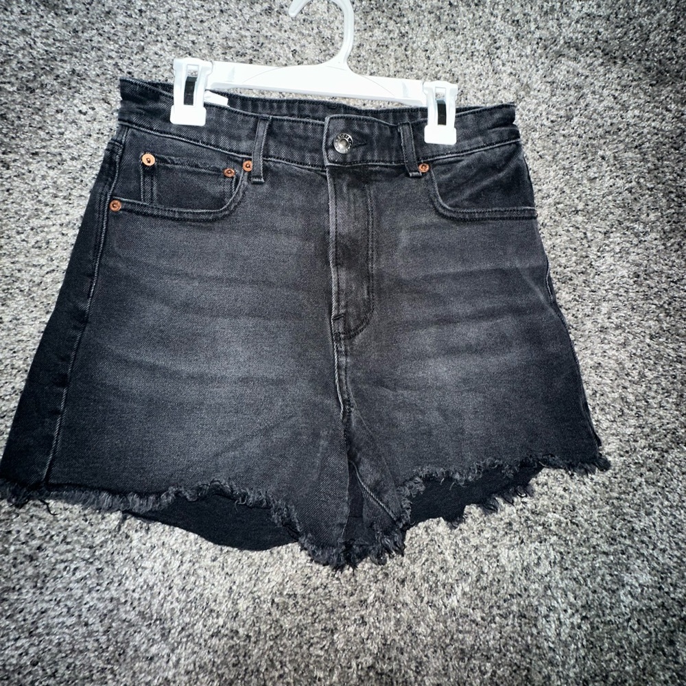 Black high rise denim shorts